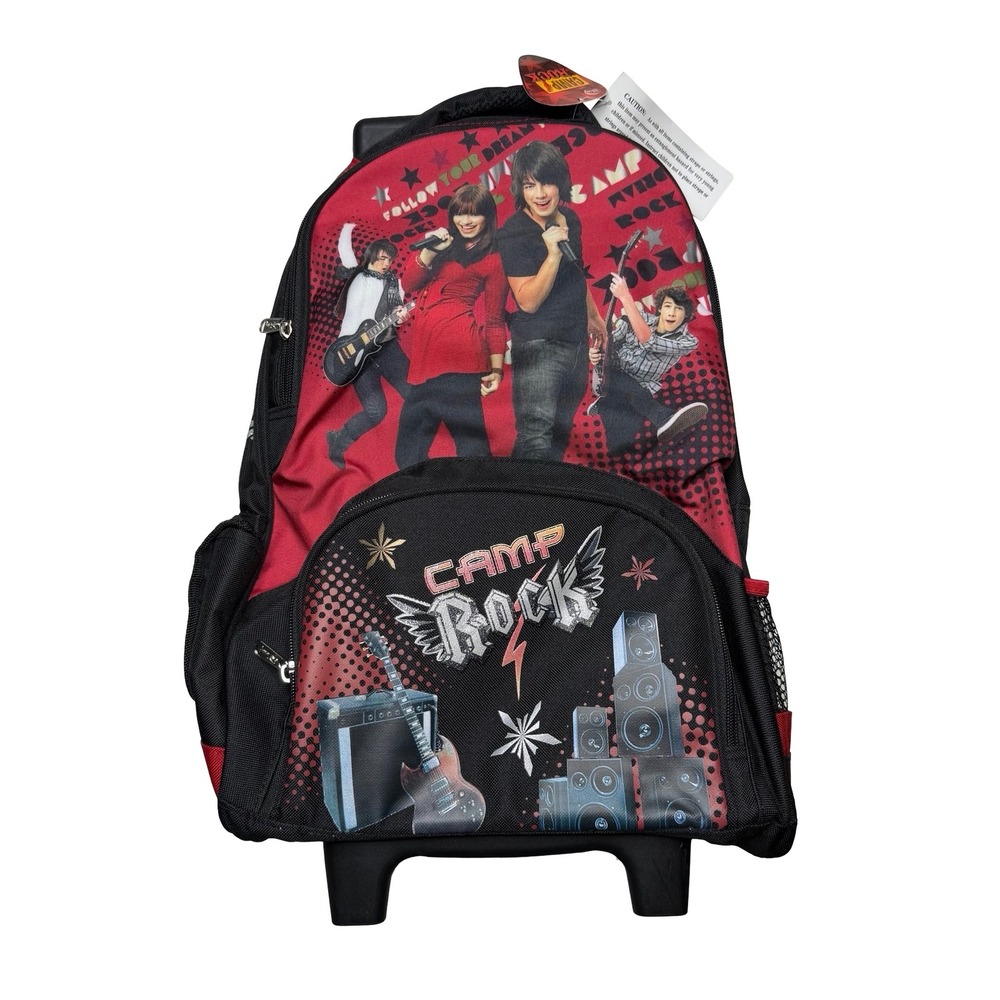 Camp Rock kids boys girls kindergarten school rolling wheels backpack 16"